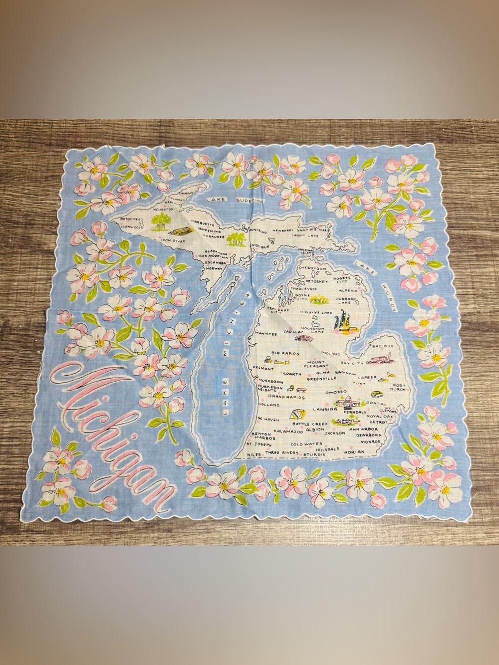 Vintage Michigan & New London WI Souvenir Handkerchief Lot 3 Pc